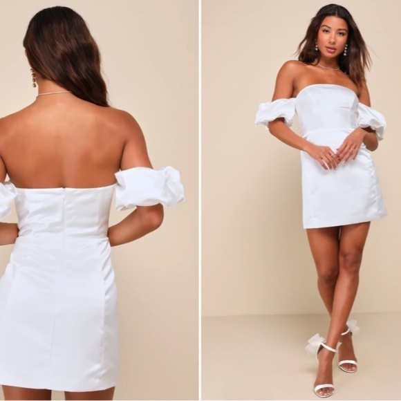 LULUS Bridal Bachelorette Engagement Bridal Shower Sexy Satin Strapless Mini - Picture 6 of 6